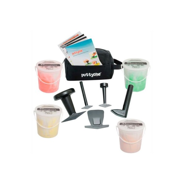 Fabrication Enterprises Puttycise TheraPutty Set, 5 Tools, 4 x 5 lb. Putties, Easy (Tan, Yellow, Red, Green) 338490 - main